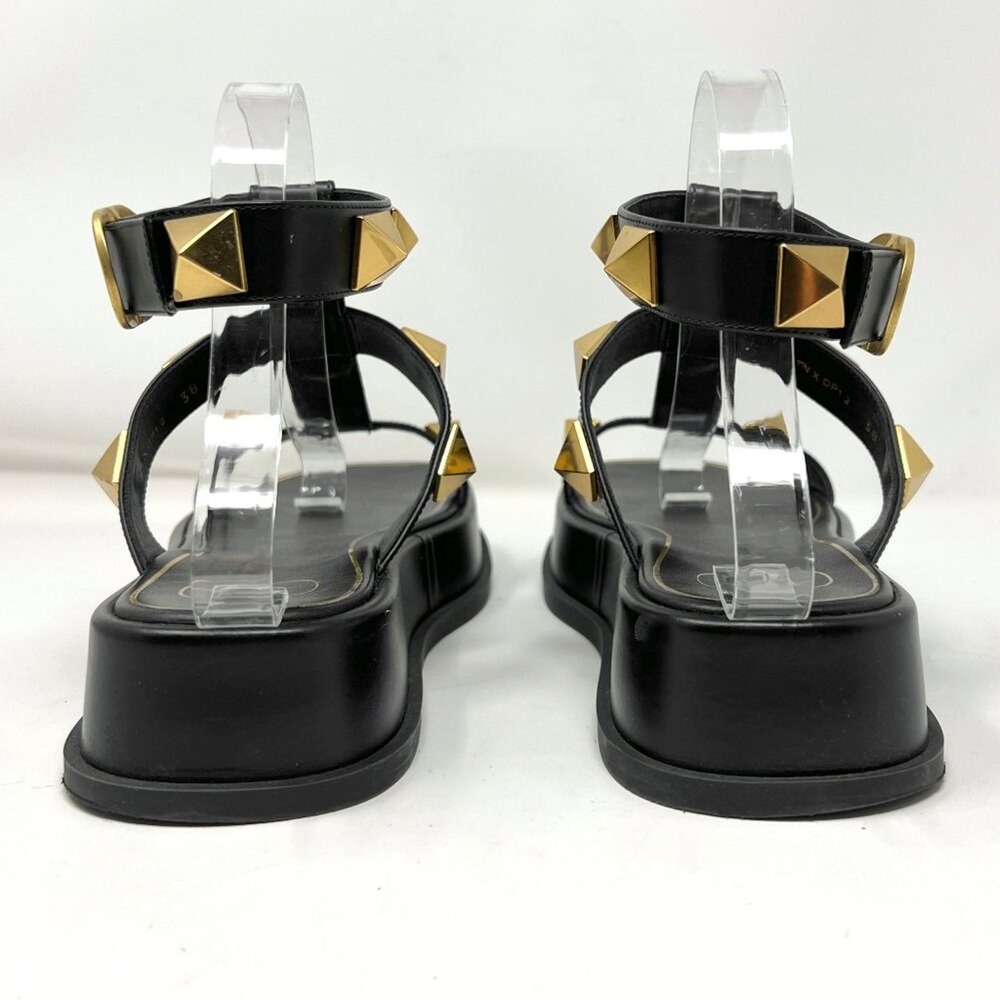 Valentino Roman Stud Platform Sandals Black Gold 38 - Picture 5 of 9